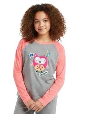 Sleepwear Kids Girls Gray Heather/Coral Raglan Long Sleeve Shirt Size XL (14-16)